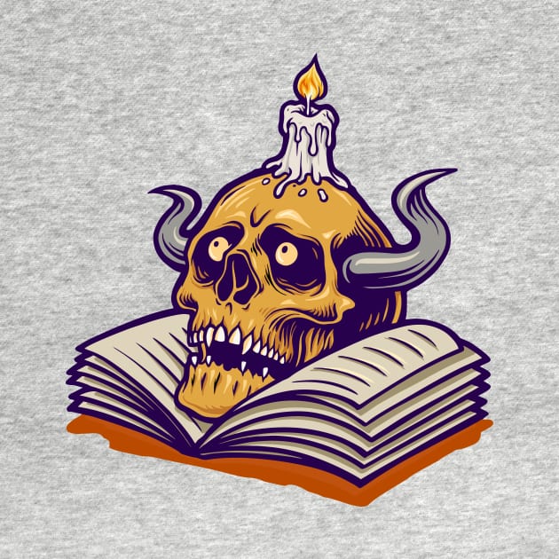 Skull with Book and Candle Cartoon by SLAG_Creative